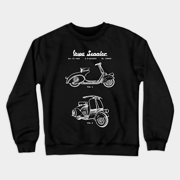 Vespa Scooter Patent White Crewneck Sweatshirt by Luve